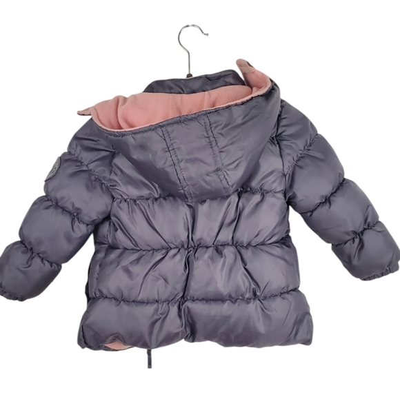 Girl's Pink Platinum Puffer Jacket with Hood - Gray and Pink. 4T - Picture 9 of 13